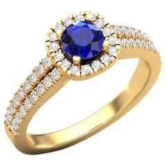 Used 14 K Gold Sapphire Round Ring / Round Diamond Ring / Solitaire Ring