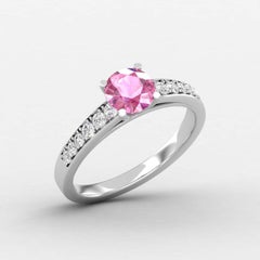 14 K Gold Sapphire Round Ring / Round Diamond Ring / Solitaire Ring