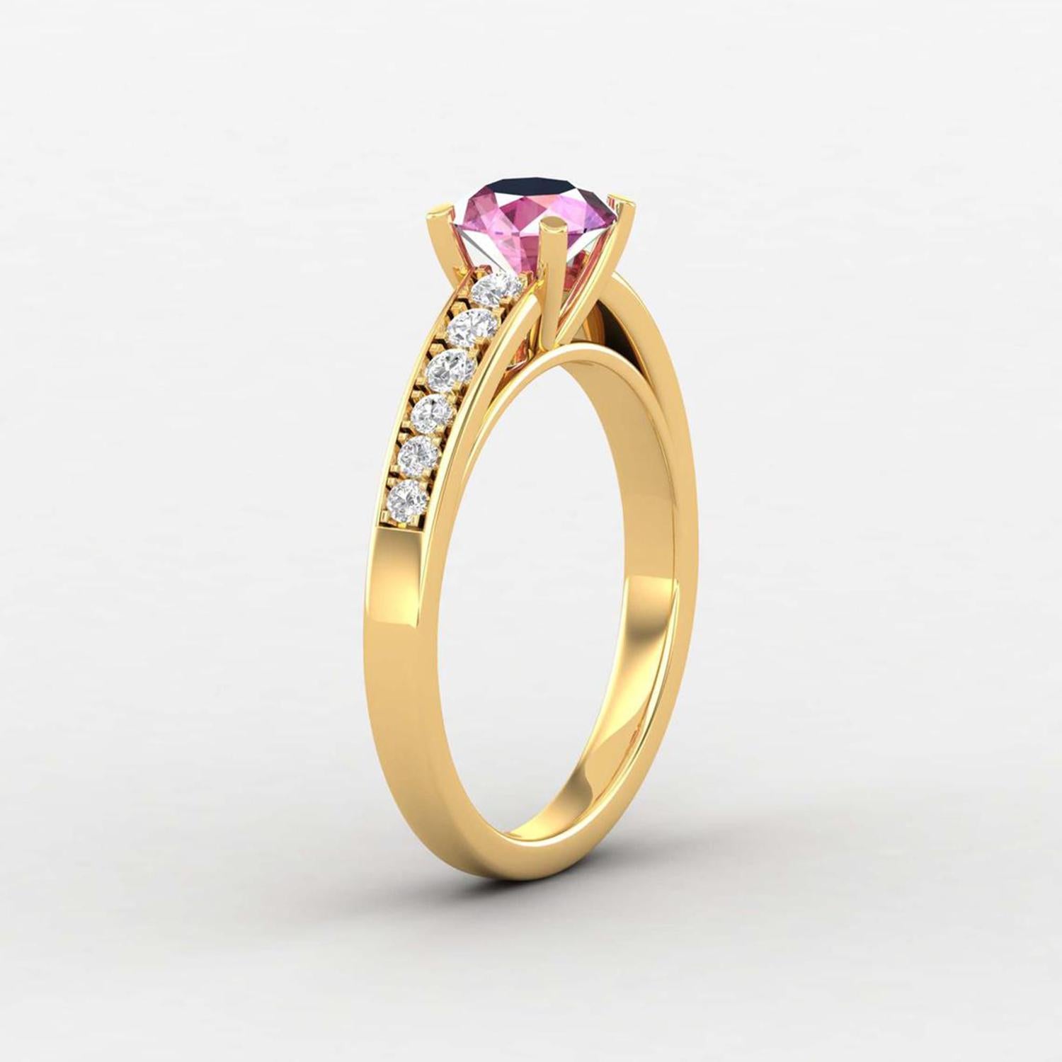 Modern 14 K Gold Sapphire Round Ring / Round Diamond Ring / Solitaire Ring For Sale