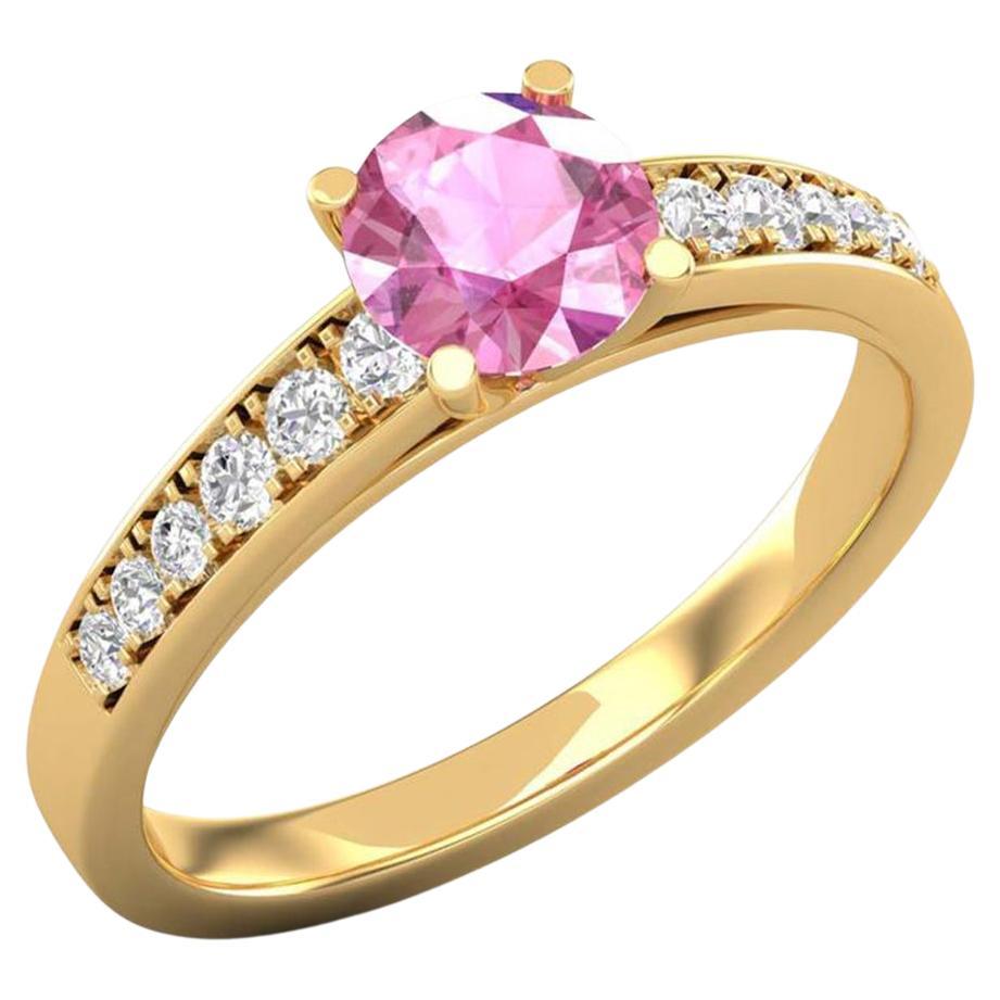 14 K Gold Sapphire Round Ring / Round Diamond Ring / Solitaire Ring For Sale