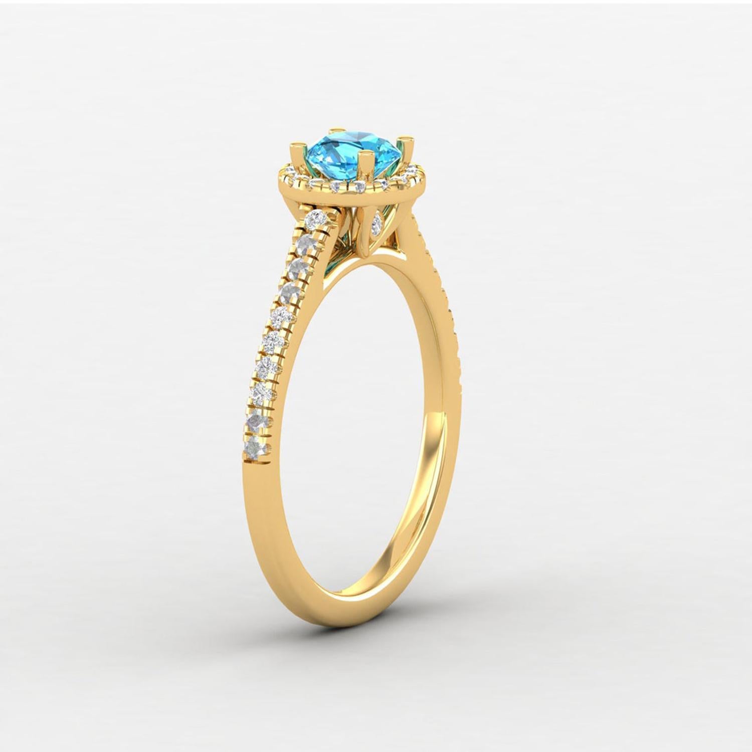 Modern 14 K Gold Swiss Topaz Ring / Diamond Solitaire Ring / Ring for Her For Sale