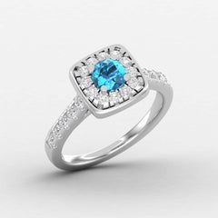 14 K Gold Swiss Topaz Ring / Diamond Solitaire Ring / Ring for Her