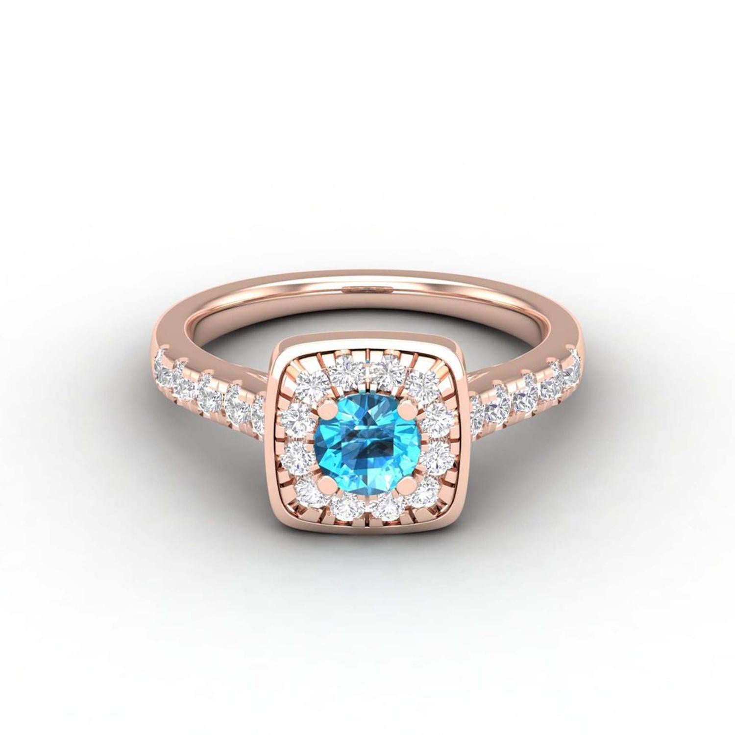 Women's 14 K Gold Swiss Topaz Ring / Diamond Solitaire Ring / Ring for Her For Sale