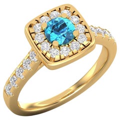 14 K Gold Swiss Topaz Ring / Diamond Solitaire Ring / Ring for Her