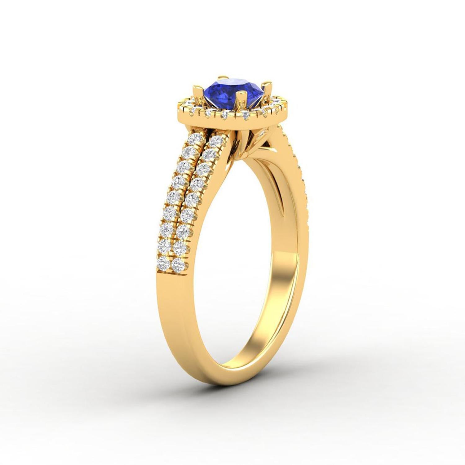 Round Cut 14 K Gold Tanzanite Ring / Diamond Solitaire Ring / Ring for Her For Sale
