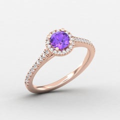 14 K Gold 5mm Amethyst Ring / Diamond Solitaire Ring / Engagement Ring for Her