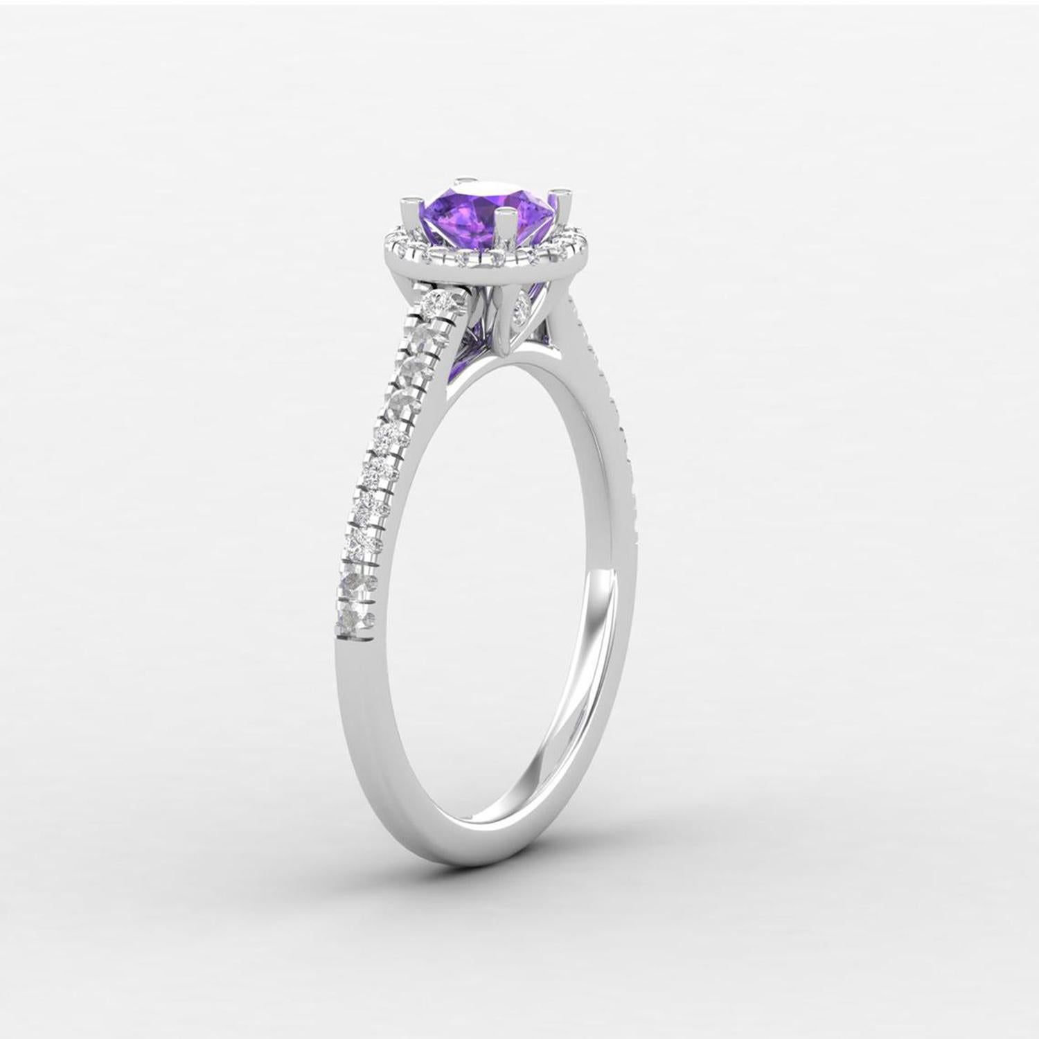 14 K Gold 5mm Amethyst Ring / Diamond Solitaire Ring / Engagement Ring for Her In New Condition For Sale In Jaipur, RJ