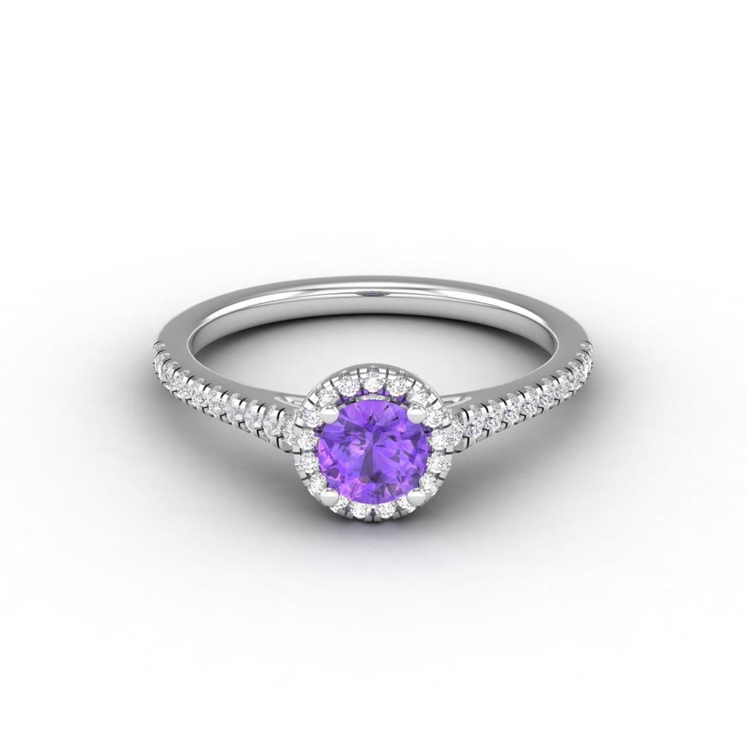 Women's 14 K Gold 5mm Amethyst Ring / Diamond Solitaire Ring / Engagement Ring for Her For Sale