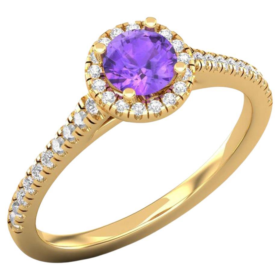 14 K Gold 5mm Amethyst Ring / Diamond Solitaire Ring / Engagement Ring for Her For Sale