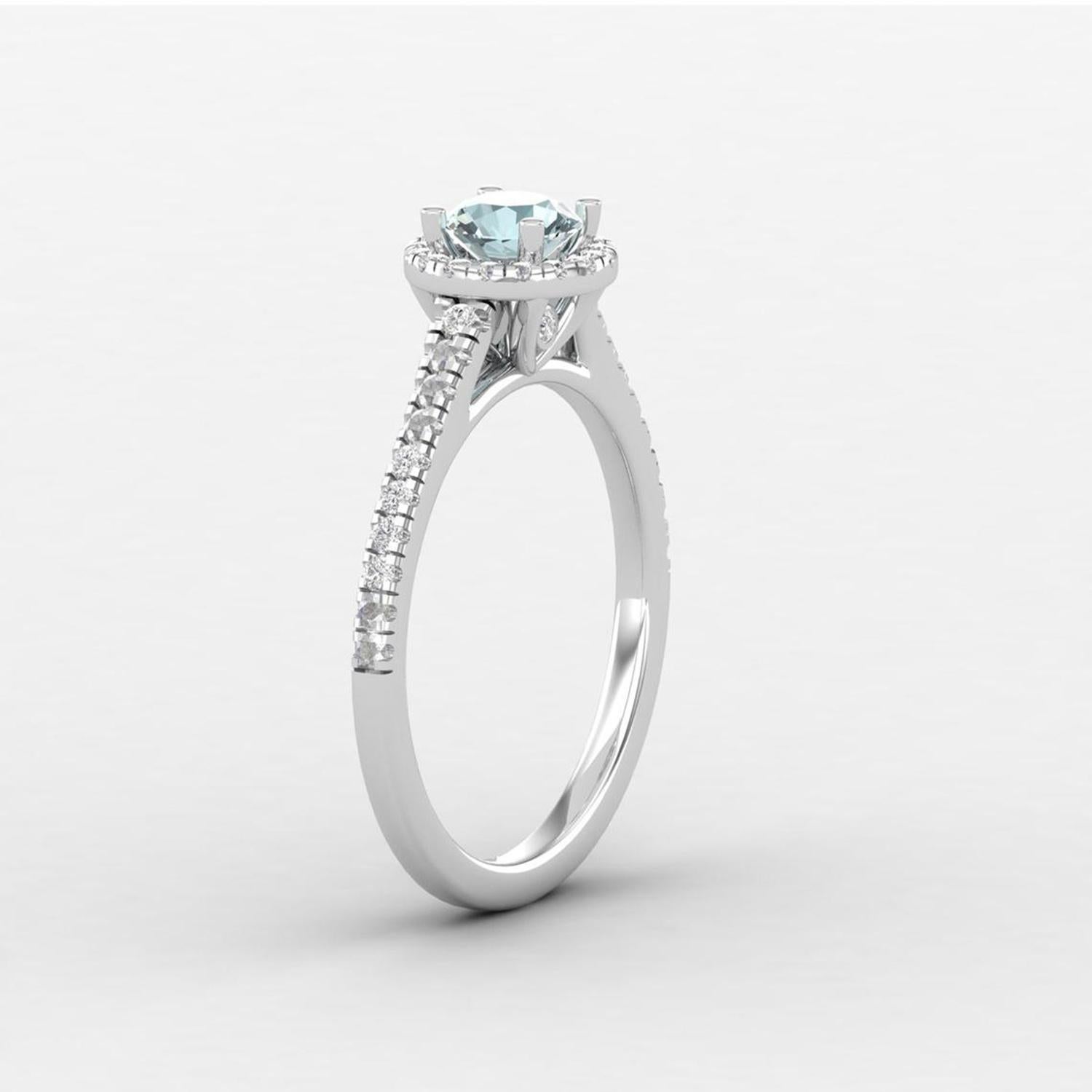 Modern 14 K Gold Aquamarine Ring / Diamond Solitaire Ring / Engagement Ring for Her For Sale