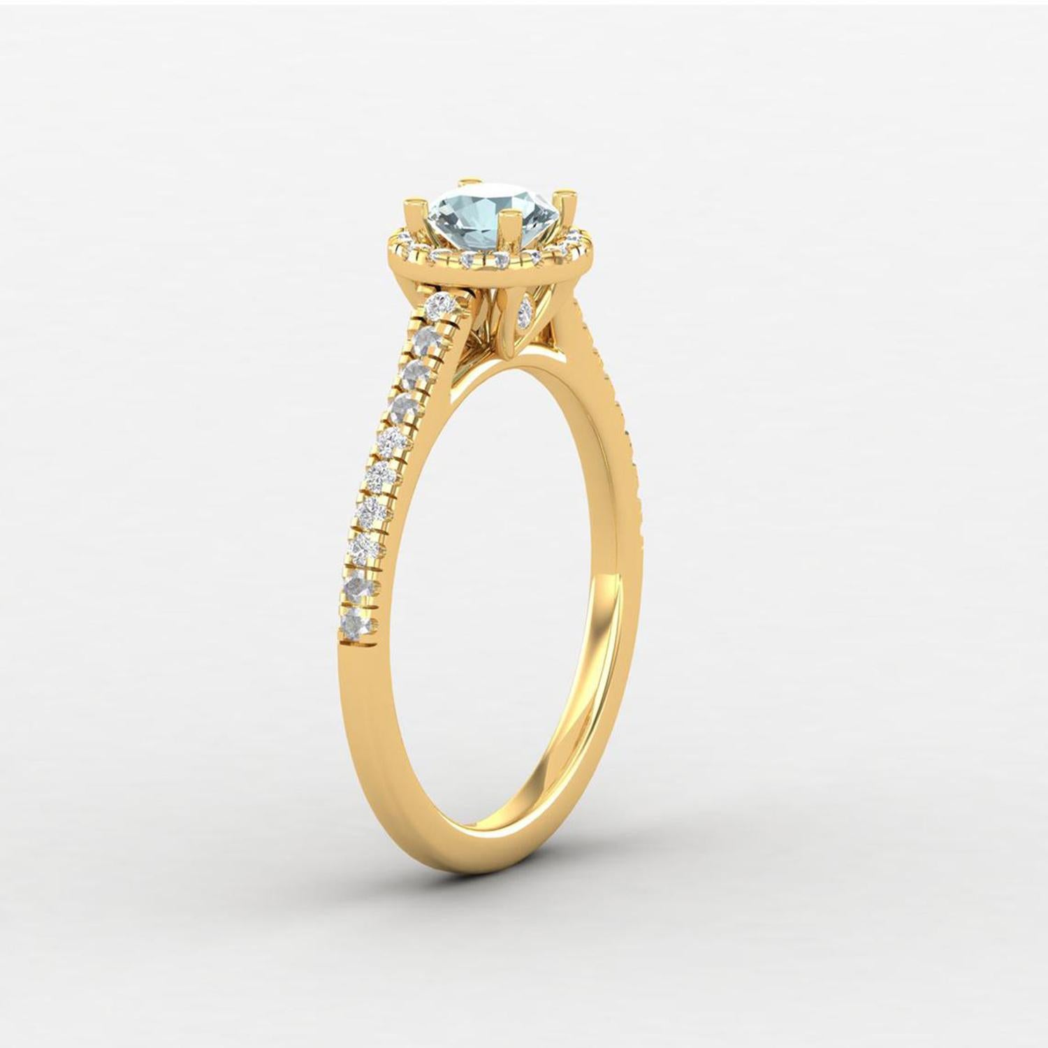 Women's 14 K Gold Aquamarine Ring / Diamond Solitaire Ring / Engagement Ring for Her For Sale