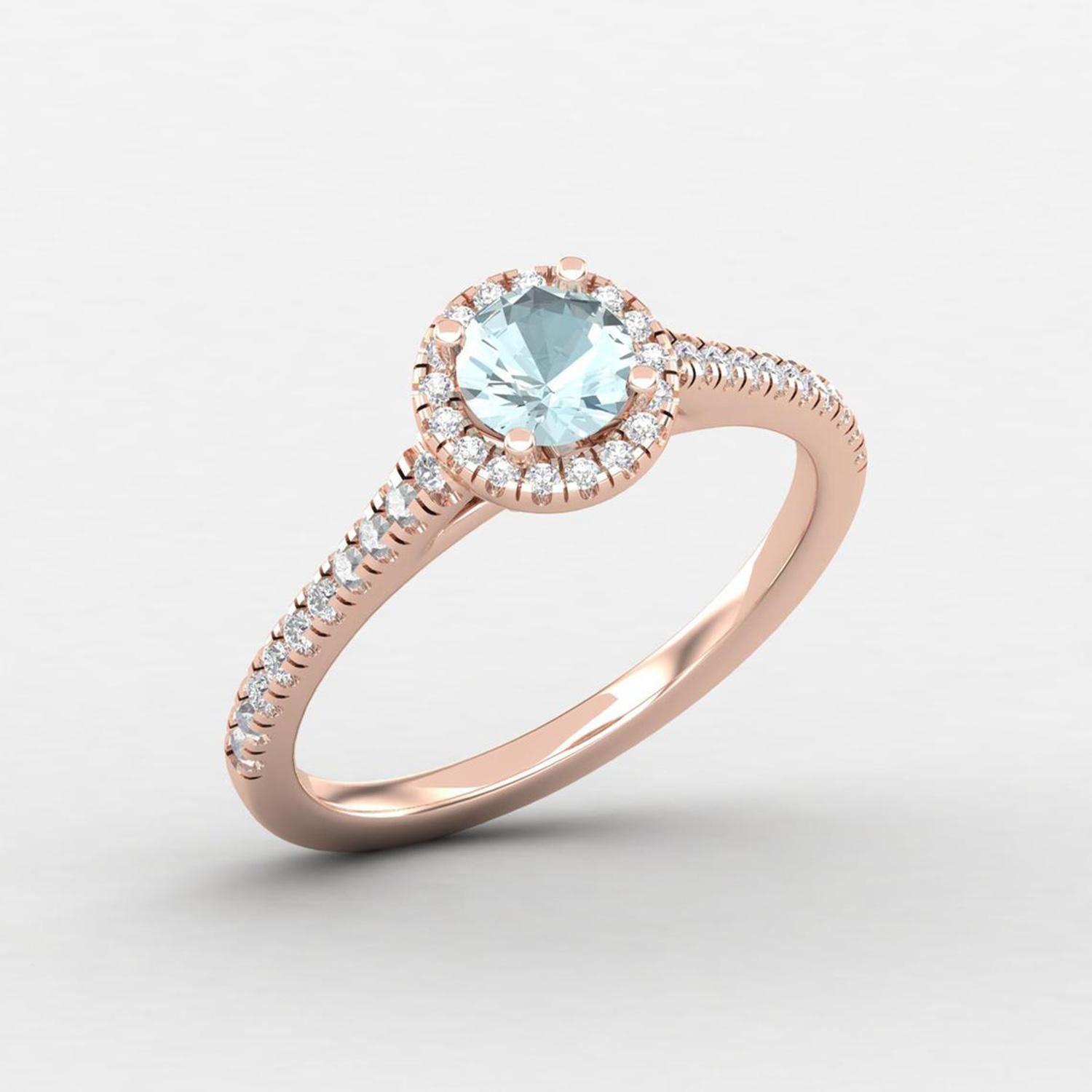 14 K Gold Aquamarine Ring / Diamond Solitaire Ring / Engagement Ring for Her For Sale 1