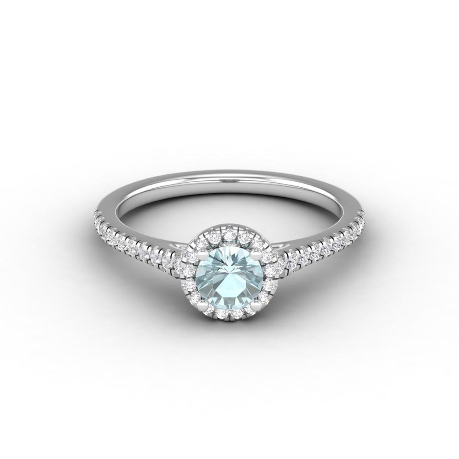14 K Gold Aquamarine Ring / Diamond Solitaire Ring / Engagement Ring for Her For Sale 2