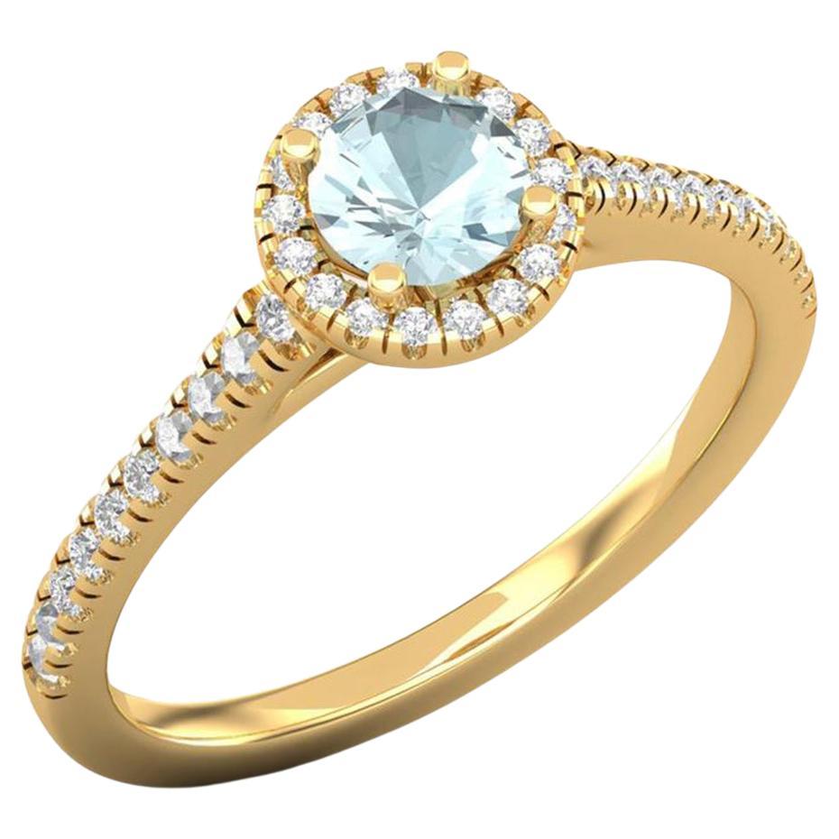 14 K Gold Aquamarine Ring / Diamond Solitaire Ring / Engagement Ring for Her For Sale