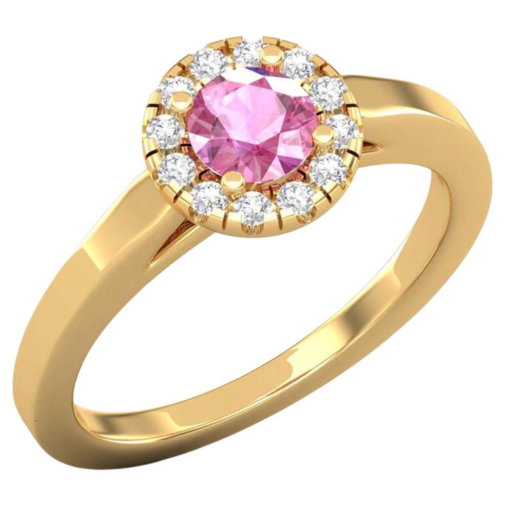 Bague de fiançailles solitaire en or 14 carats avec saphir et diamants pour elle en vente