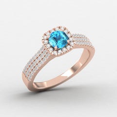 14 K Gold Swiss Topaz Ring / Diamond Solitaire Ring / Wedding Ring for Her