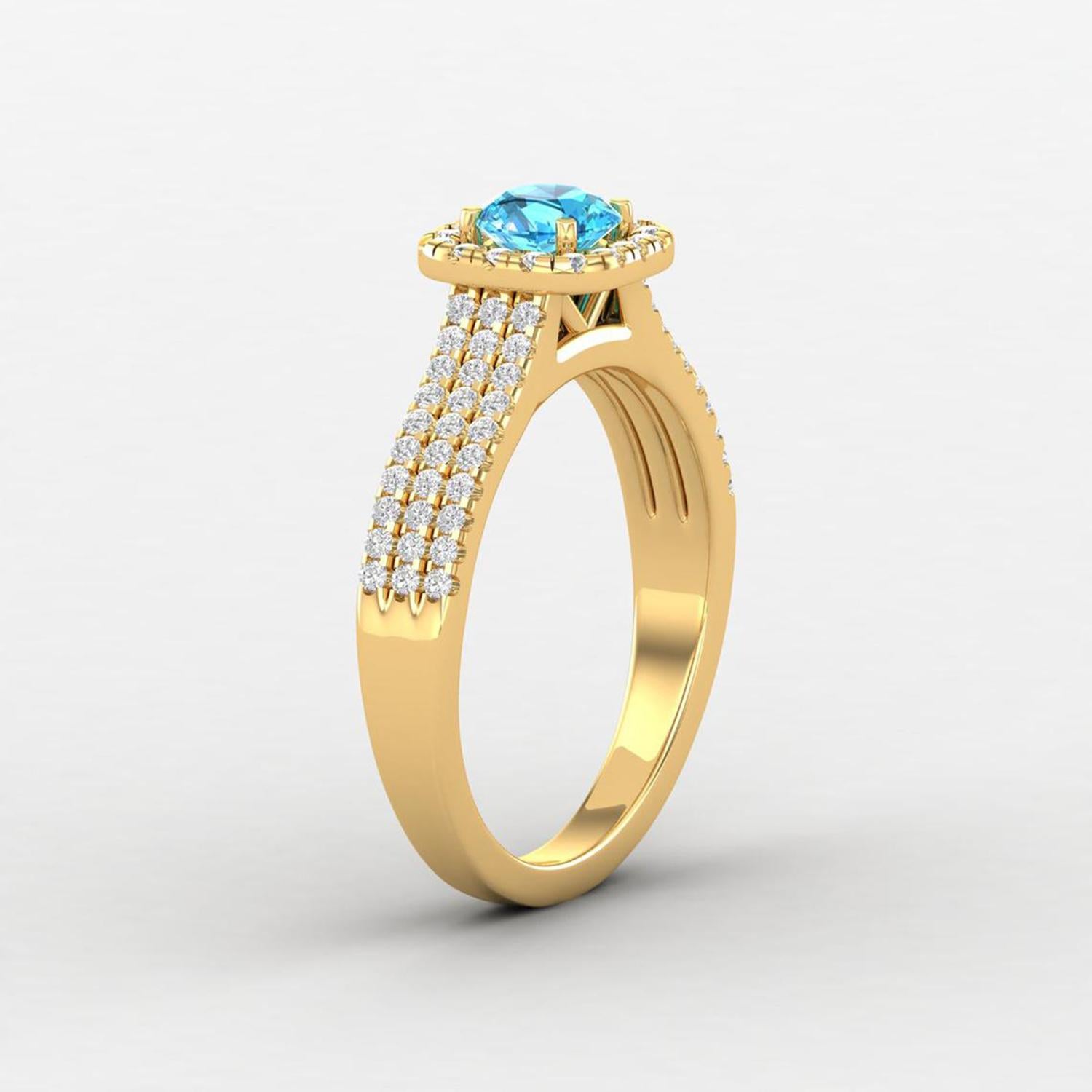 Taille ronde Bague solitaire / bague de mariage en or 14 carats avec topaze suisse et diamant pour elle en vente