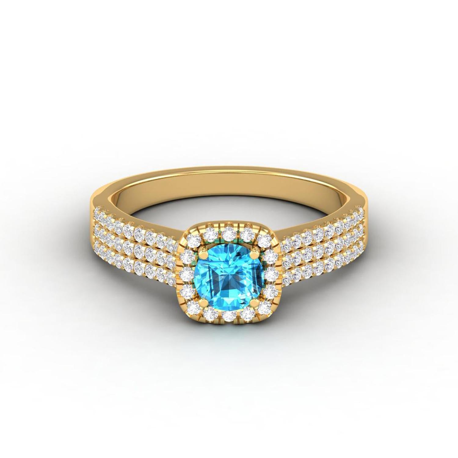 Bague solitaire / bague de mariage en or 14 carats avec topaze suisse et diamant pour elle en vente 1