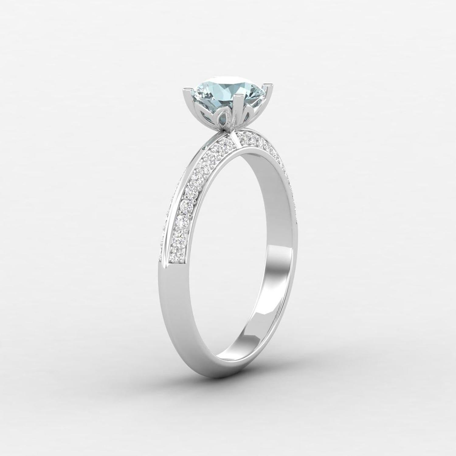 Modern 14 K Gold Aquamarine Ring / Diamond Solitaire Ring / Ring for Her For Sale