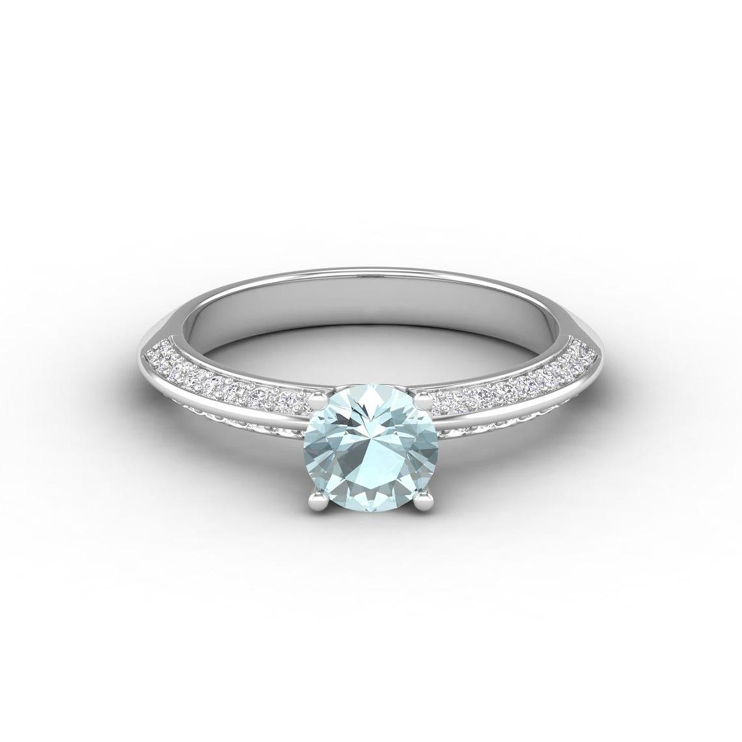 14 K Gold Aquamarine Ring / Diamond Solitaire Ring / Ring for Her In New Condition For Sale In Jaipur, RJ