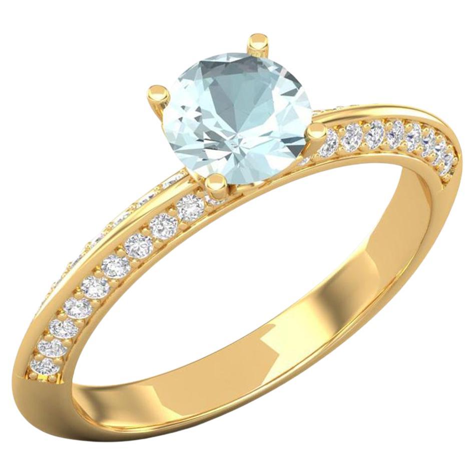 14 K Gold Aquamarine Ring / Diamond Solitaire Ring / Ring for Her For Sale