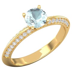 Used 14 K Gold Aquamarine Ring / Diamond Solitaire Ring / Ring for Her