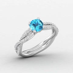 14 K Gold Blue Swiss Topaz Ring / Diamond Solitaire Ring / Ring for Her