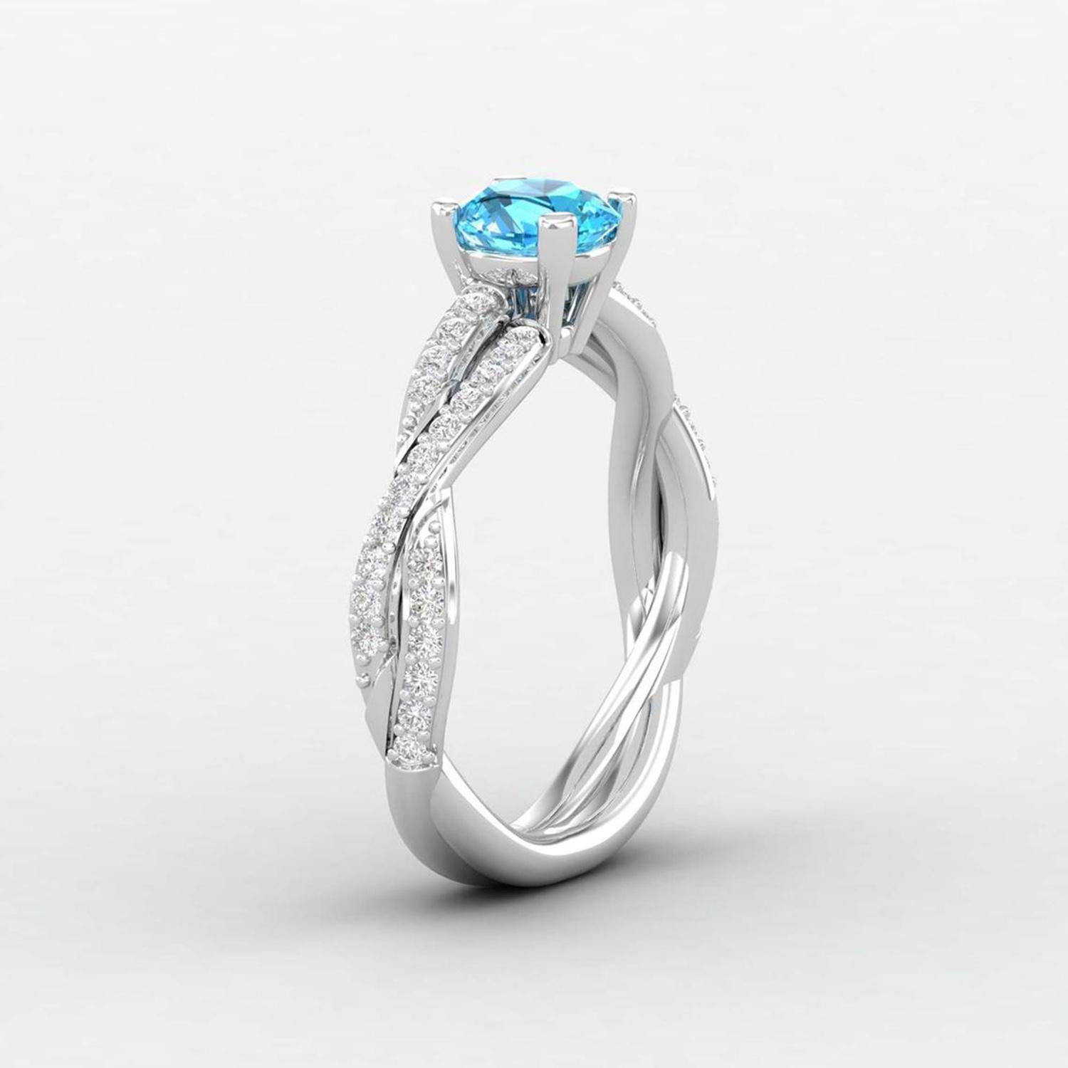 14 K Gold Blauer Schweizer Topas Ring / Diamant Solitär Ring für ihr (Moderne) im Angebot