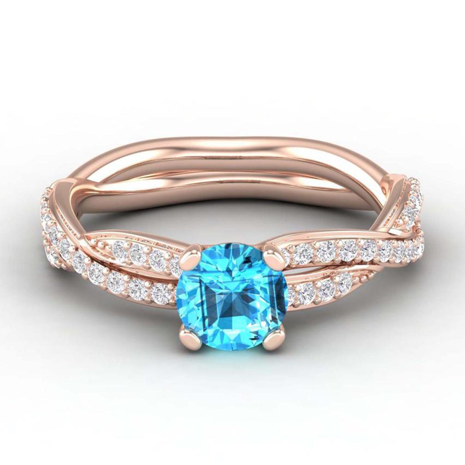 14 K Gold Blauer Schweizer Topas Ring / Diamant Solitär Ring für ihr Damen im Angebot
