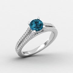 14 K Gold Blue Topaz Ring / Diamond Solitaire Ring / Ring for Her