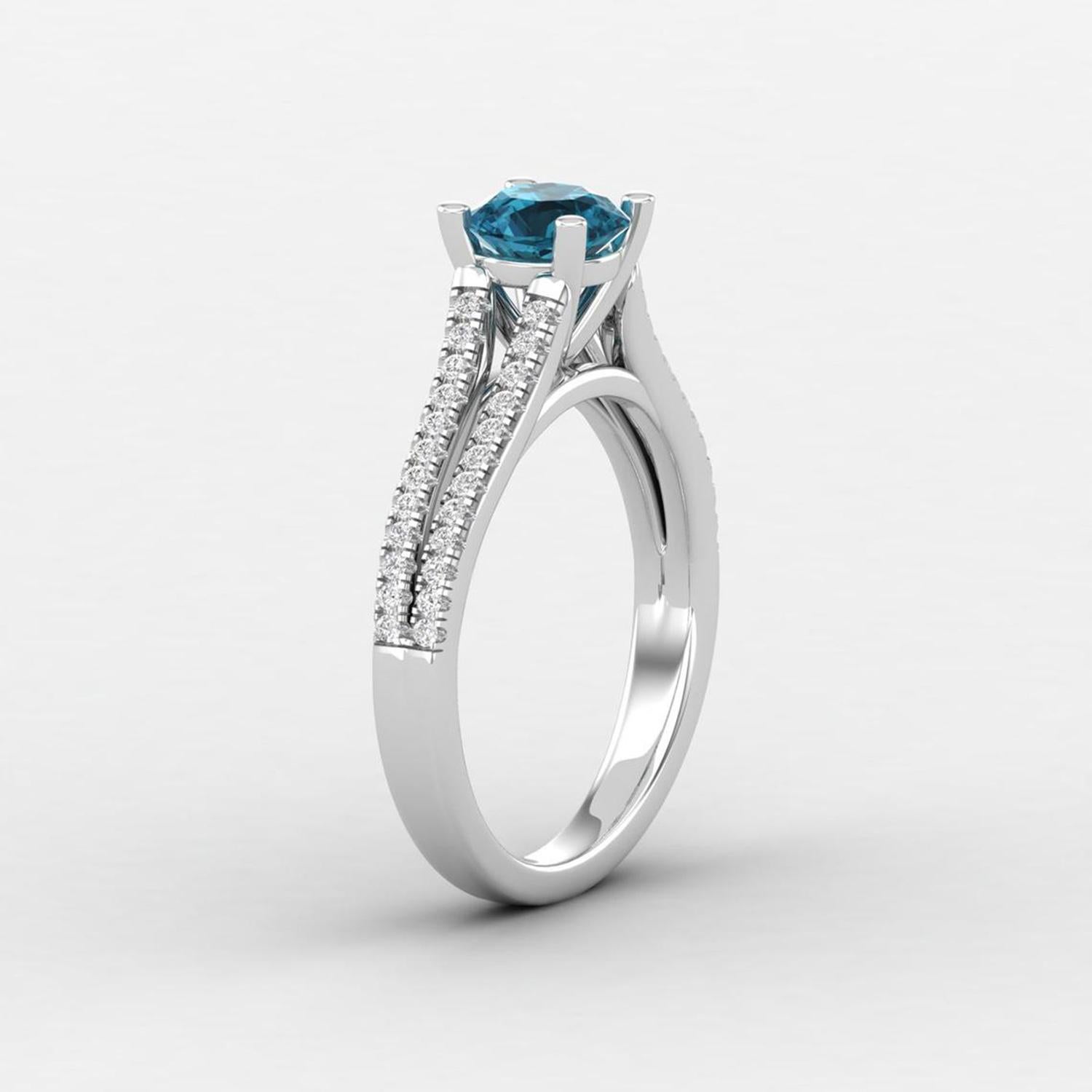 Modern 14 K Gold Blue Topaz Ring / Diamond Solitaire Ring / Ring for Her For Sale