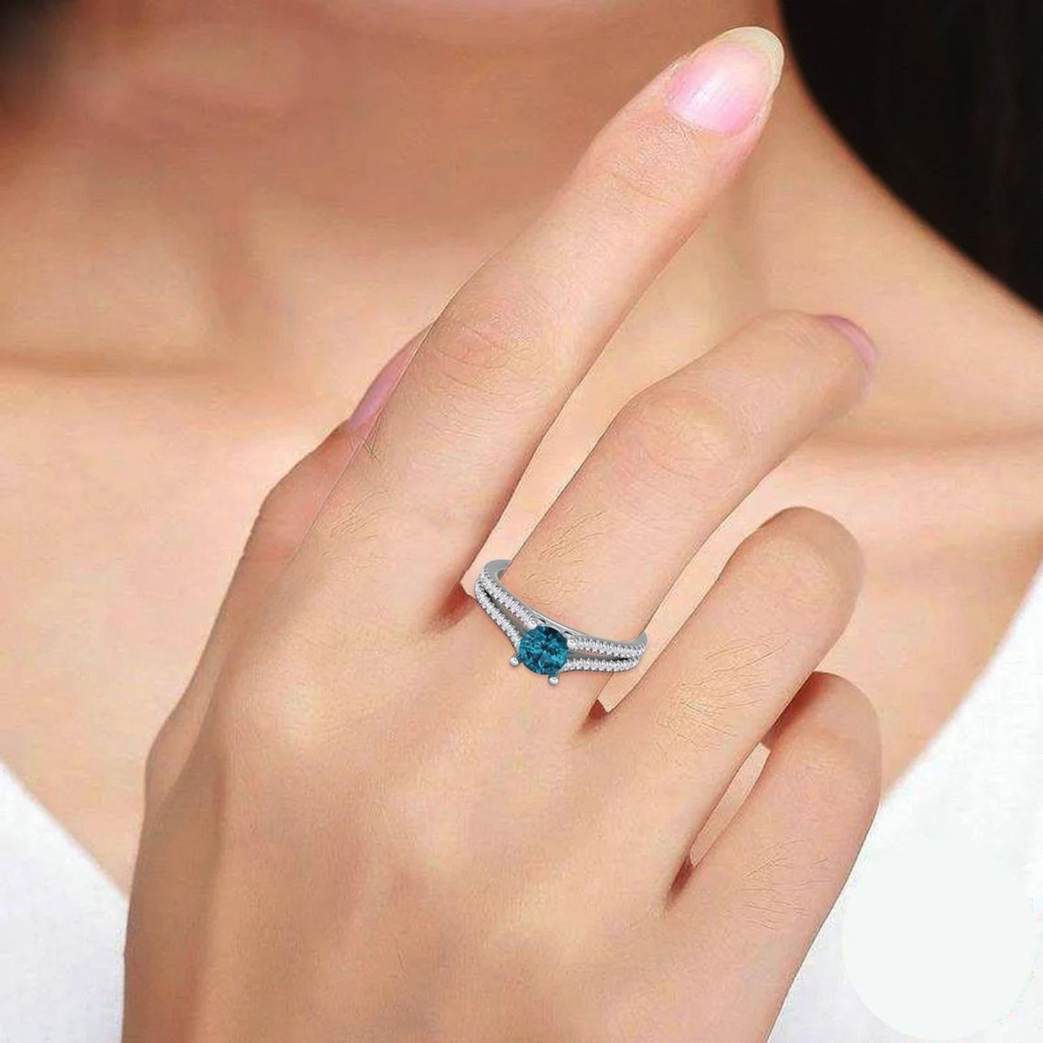 14 K Gold Blauer Topas Ring / Diamant Solitär Ring für ihr im Angebot 1
