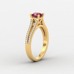 14 k Gold Garnet Ring / Diamond Solitaire Ring / Engagement Ring for Her