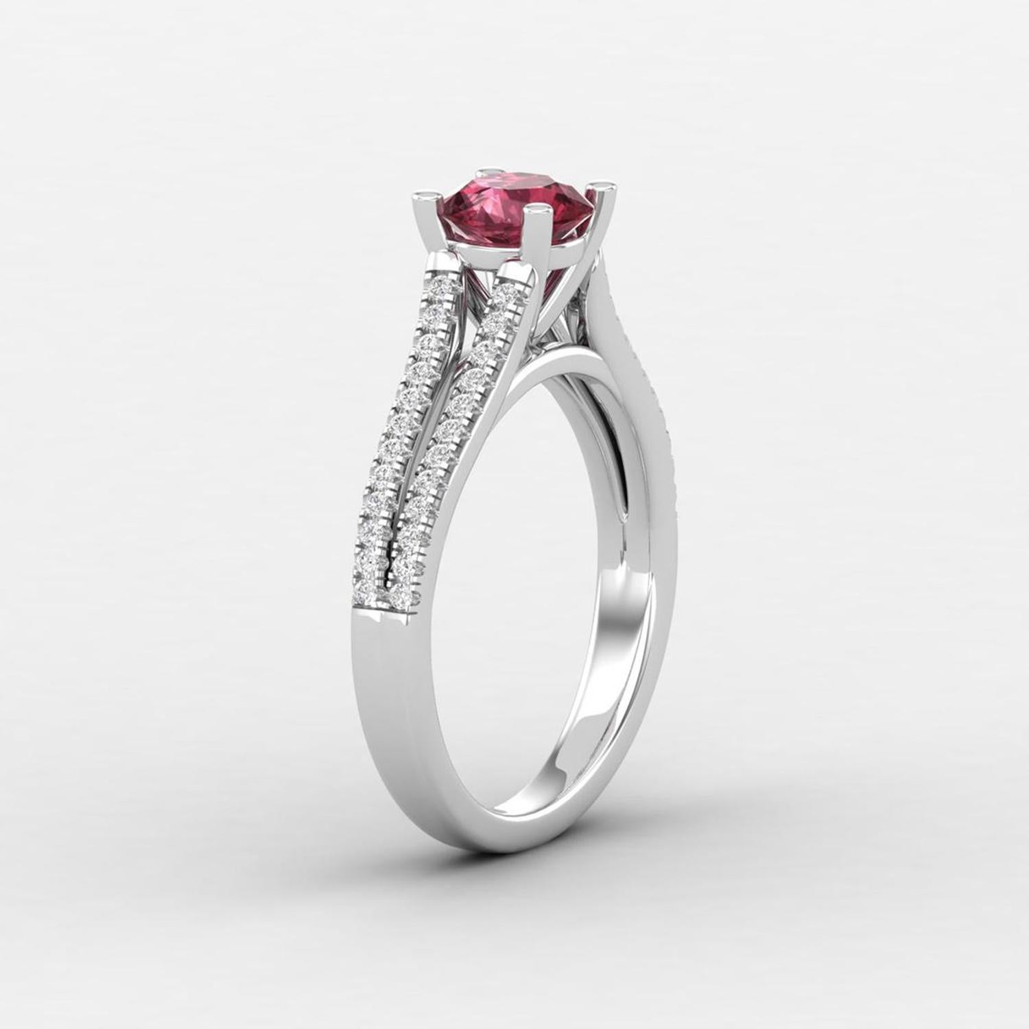 Modern 14 k Gold Garnet Ring / Diamond Solitaire Ring / Engagement Ring for Her For Sale