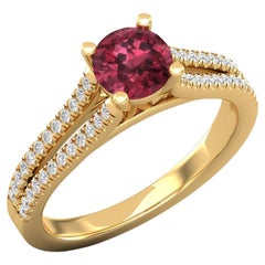 14 k Gold Garnet Ring / Diamond Solitaire Ring / Engagement Ring for Her