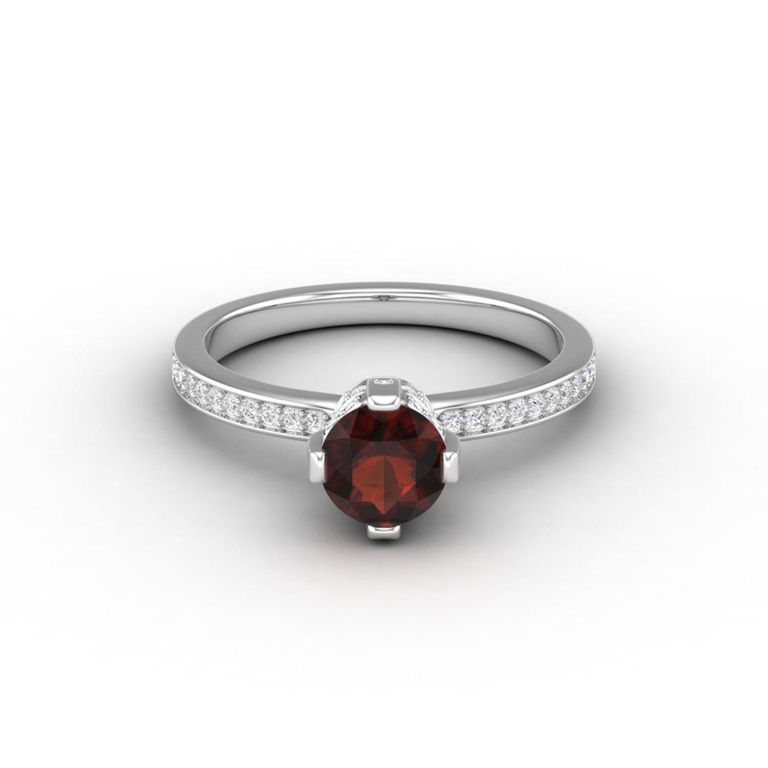 14 K Gold 6 MM Roter Granat Ring / 1 MM Diamant Solitär Ring für Her Damen im Angebot