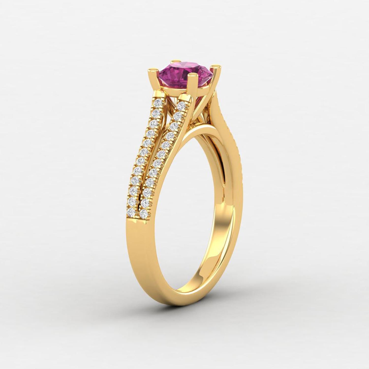 Item details:-

✦ SKU:- JRG00293YYY

✦ Product Specification:-
• Gold Kt: 14K (also available in 18K)
• Available Gold Color: Rose Gold, Yellow Gold, White Gold
• Round Rubellite Tourmaline: 1 pc 6MM
• Round Diamond (H-I) (SI): 48 pcs 1MM
• Total