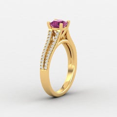 14 K Gold Rubellite Tourmaline Ring / Diamond Solitaire Ring / Ring for Her