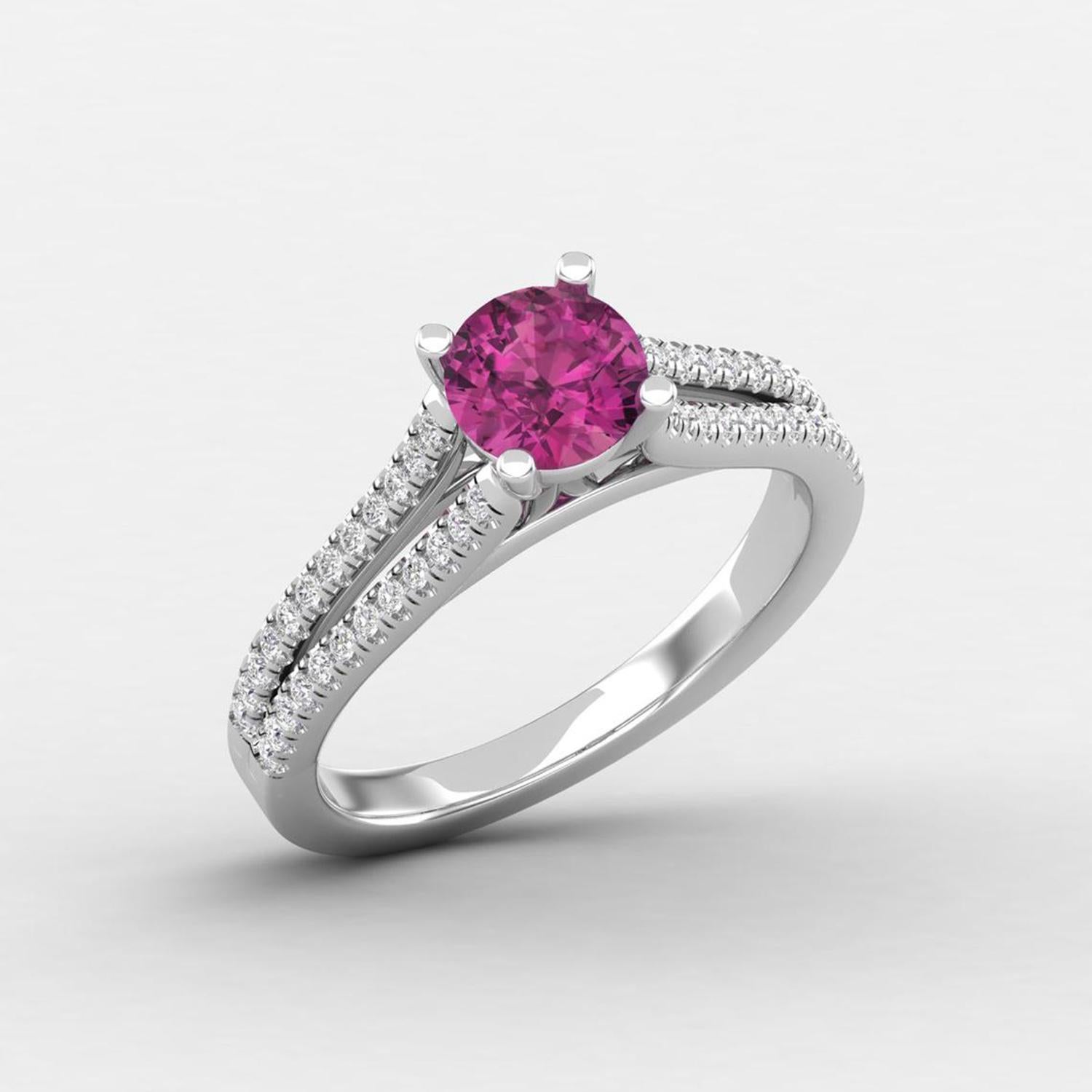 Modern 14 K Gold Rubellite Tourmaline Ring / Diamond Solitaire Ring / Ring for Her For Sale