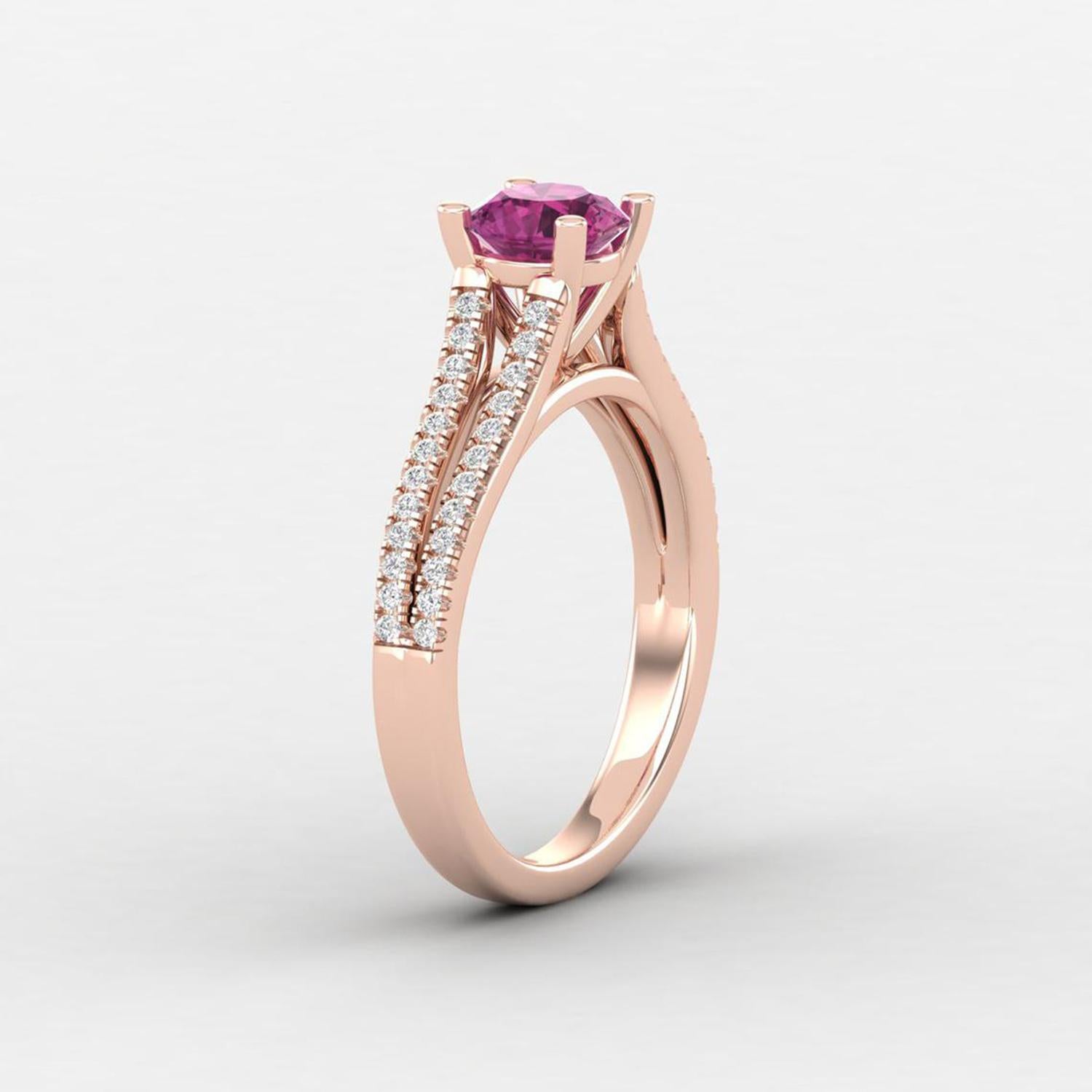 14 K Gold Rubellite Tourmaline Ring / Diamond Solitaire Ring / Ring for Her In New Condition For Sale In Jaipur, RJ