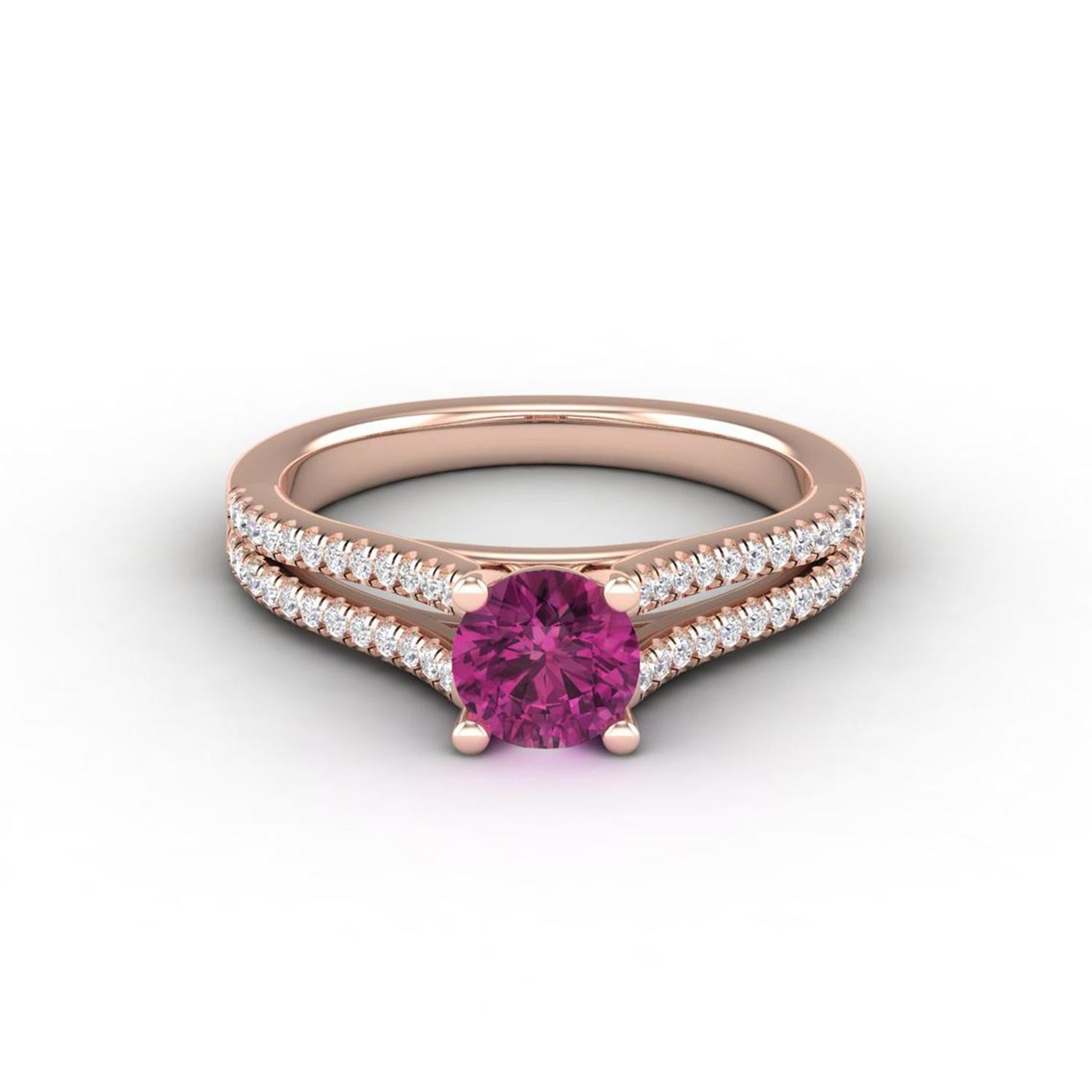14 K Gold Rubellite Tourmaline Ring / Diamond Solitaire Ring / Ring for Her For Sale 1