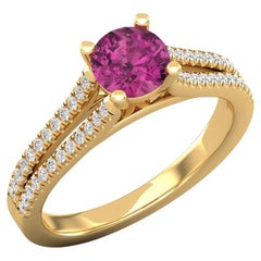 Bague en or 14 K Tourmaline Rubellite / Bague Solitaire Diamant / Bague pour Elle