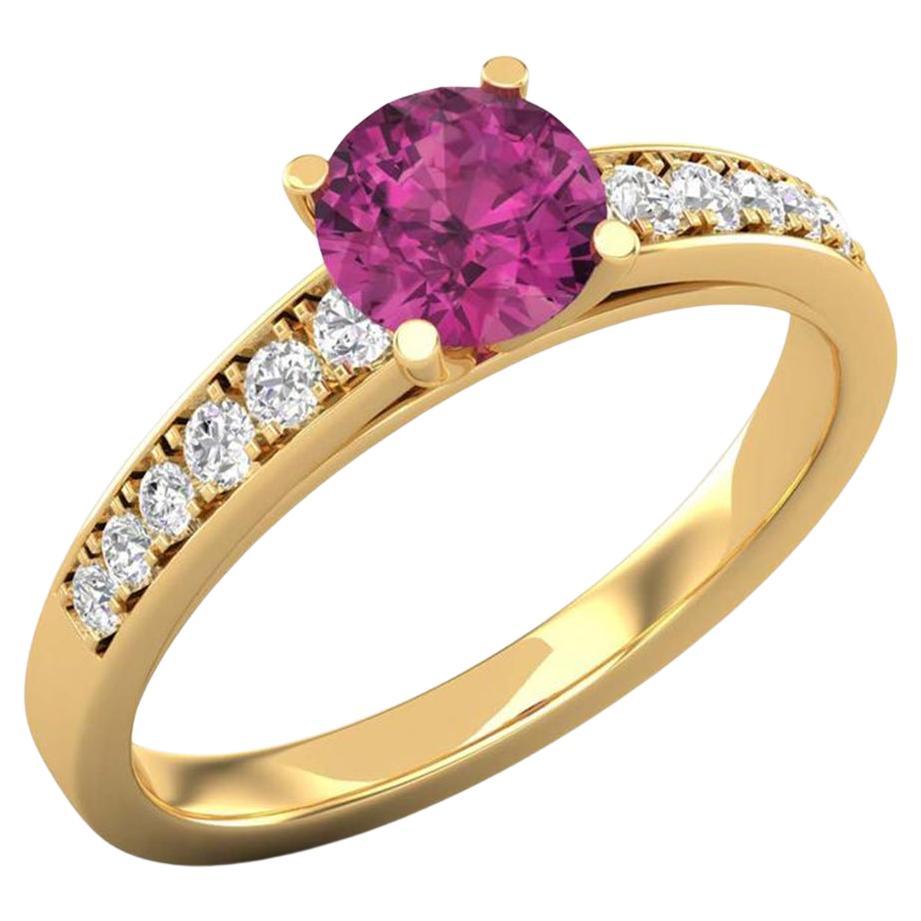 14 K Gold Rubellite Tourmaline Ring / Round Diamond Ring / Solitaire Ring For Sale