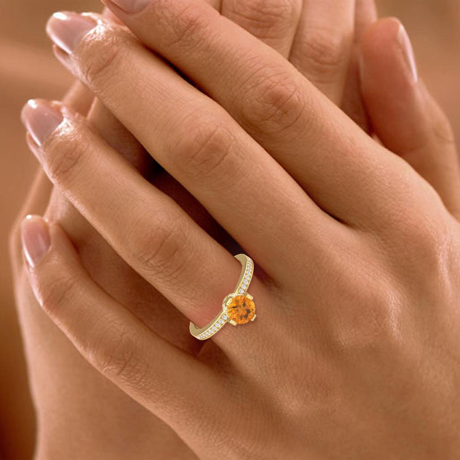 Modern 14 K Gold Citrine Ring / Diamond Solitaire Ring / Engagement Ring for Her For Sale