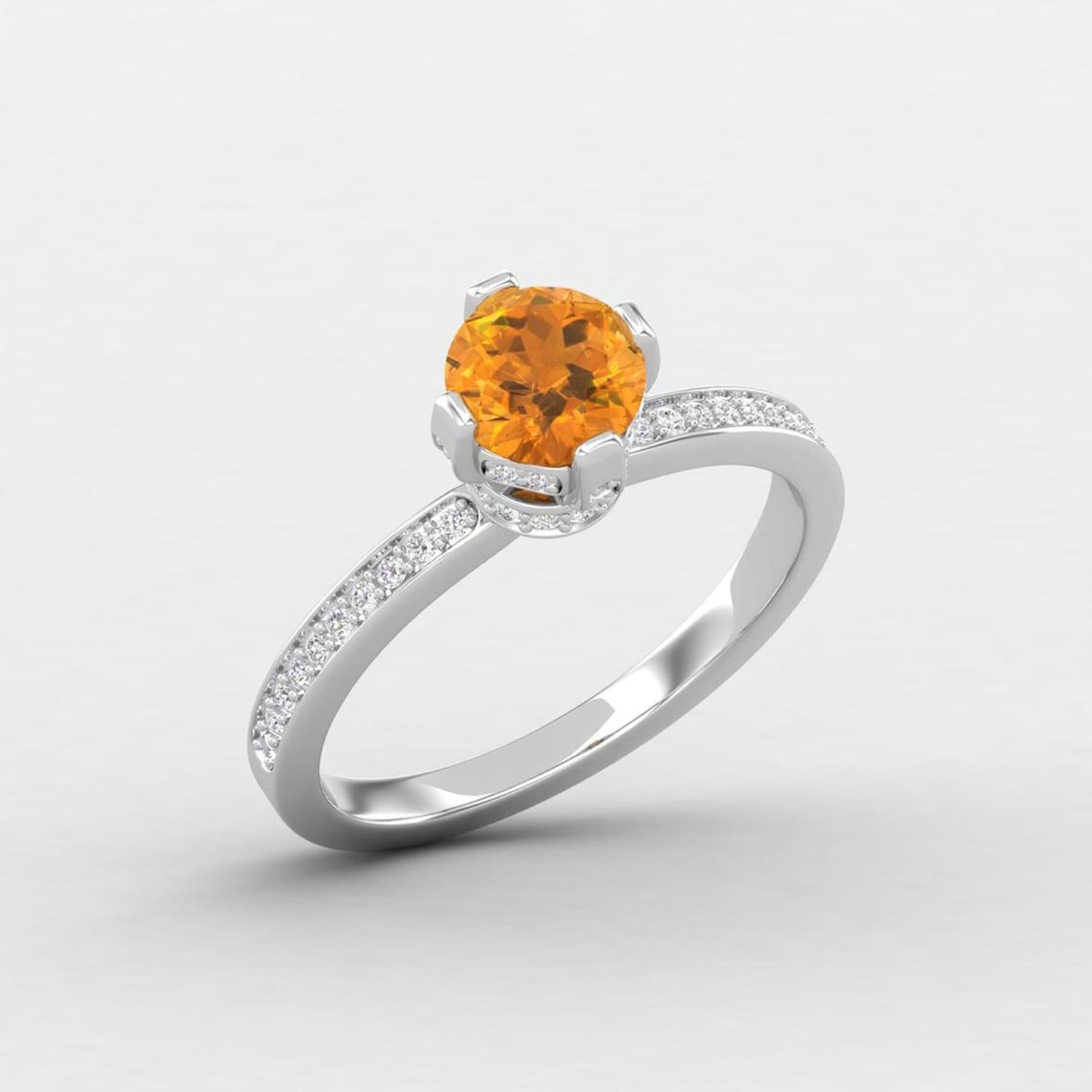 14 K Gold Citrine Ring / Diamond Solitaire Ring / Engagement Ring for Her In New Condition For Sale In Jaipur, RJ