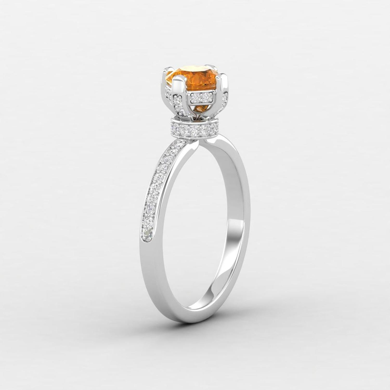 Women's 14 K Gold Citrine Ring / Diamond Solitaire Ring / Engagement Ring for Her For Sale