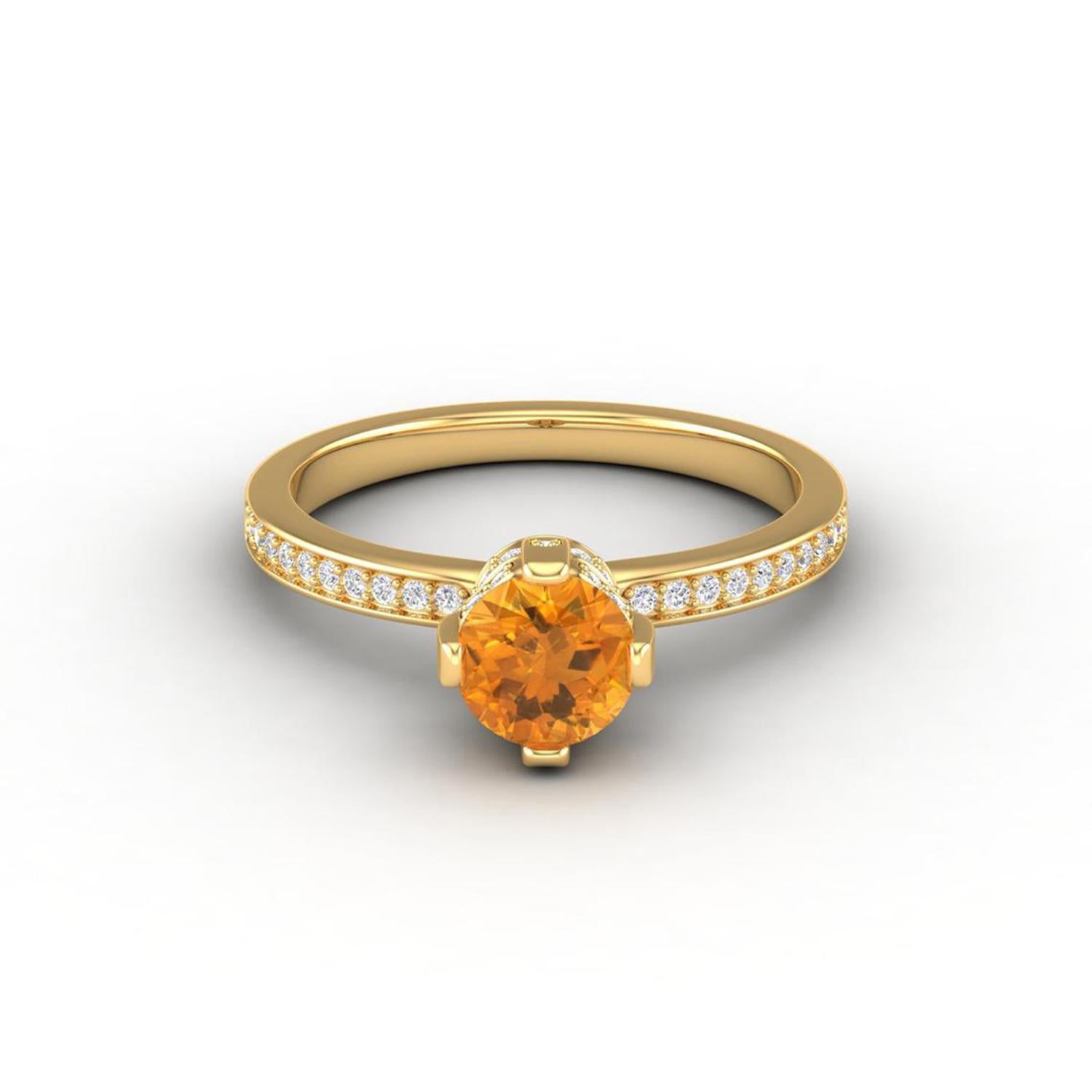 14 K Gold Citrine Ring / Diamond Solitaire Ring / Engagement Ring for Her For Sale 1