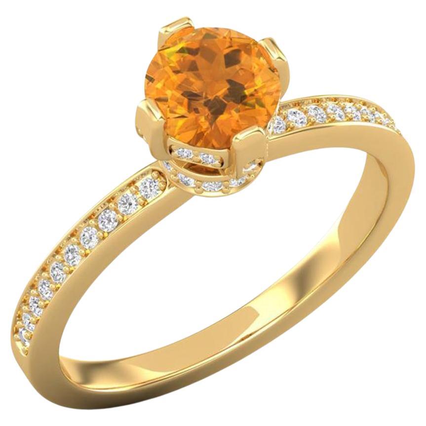 Bague de fiançailles solitaire en or 14 carats avec citrine et diamants pour elle en vente