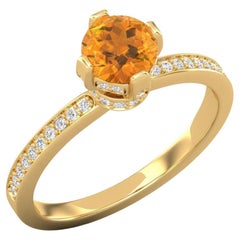 Used 14 K Gold Citrine Ring / Diamond Solitaire Ring / Engagement Ring for Her