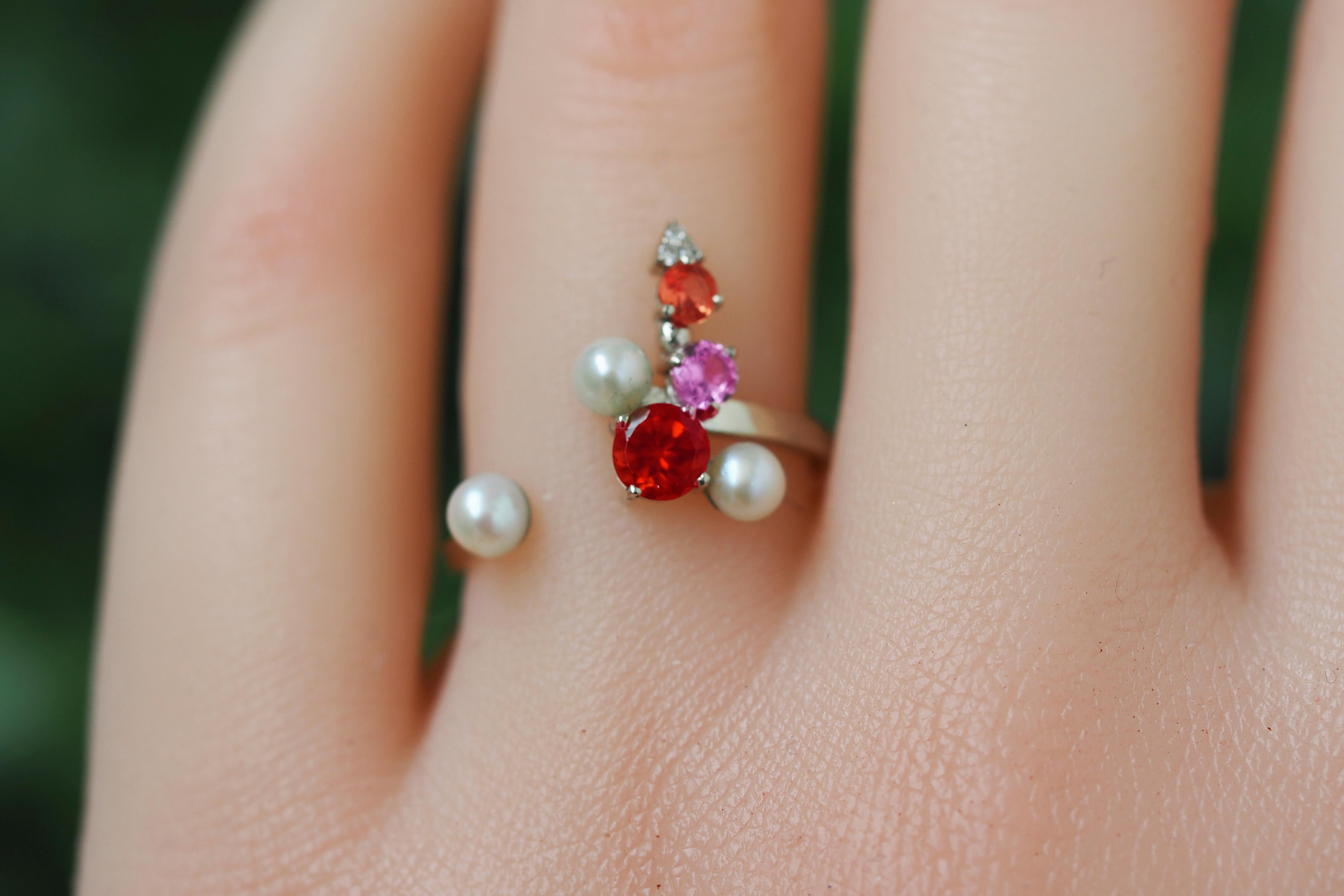 For Sale:   Ruby and multicolored gemstones ring in 14k gold! 3